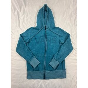 Vans Womens Small Teal Heather Full Zip Hoodie Fleece Lined Logo Sweatshirt